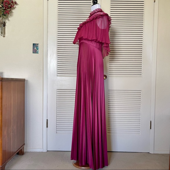 Vintage 70s 80s Lace Pleated Maxi - Picture 2 of 9